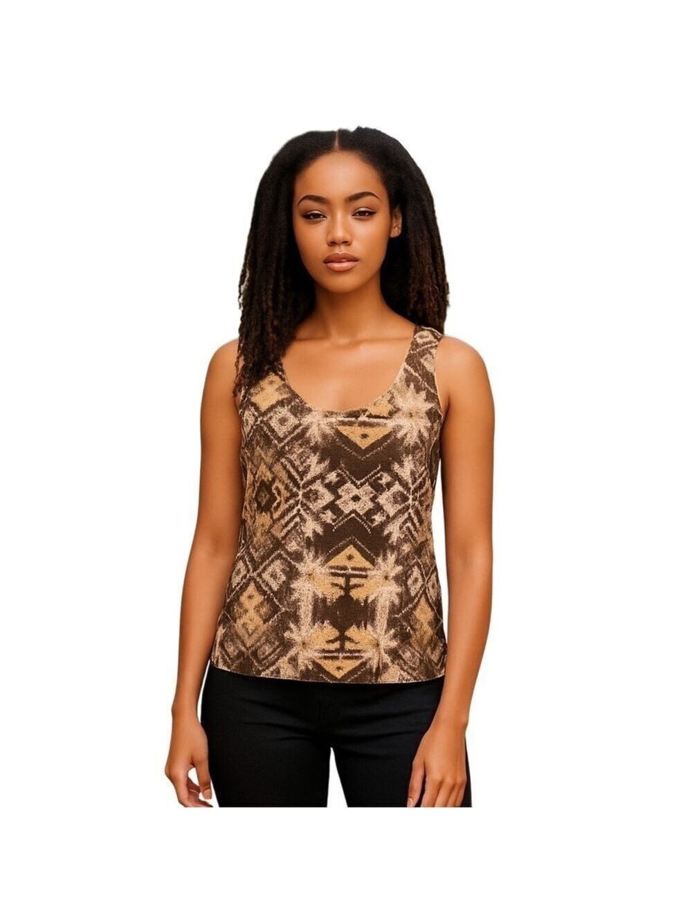 Ecote Geometric Print Scoop Back Tank Top size 8 Sleeveless camisole